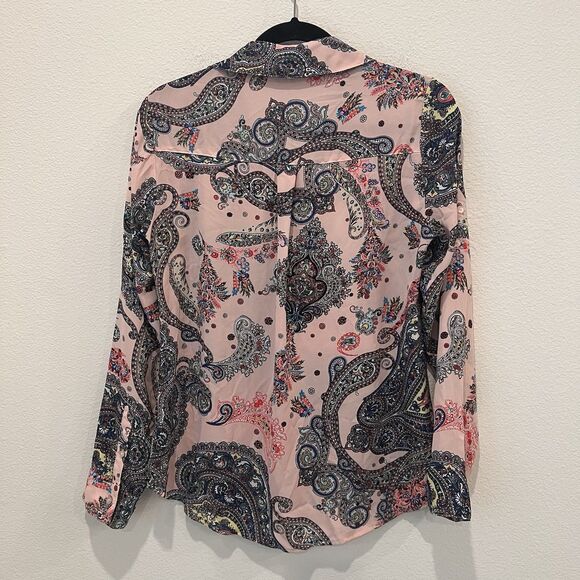 Express Pink Paisley Portofino Shirt Button Down Size S Roll Tab Sleeves - Picture 6 of 8